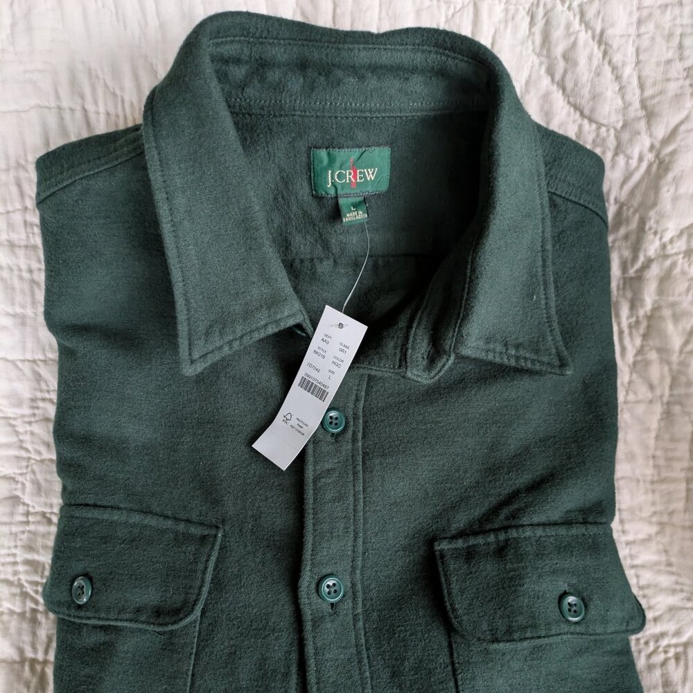 J Crew Mens Heavyweight Chamois Workshirt Large Hunting Green
